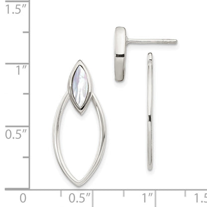 Sterlingsilber Poliert Marquise Geformt Perlmutt mit Ohrring Jacke Stecker Ohrhänger