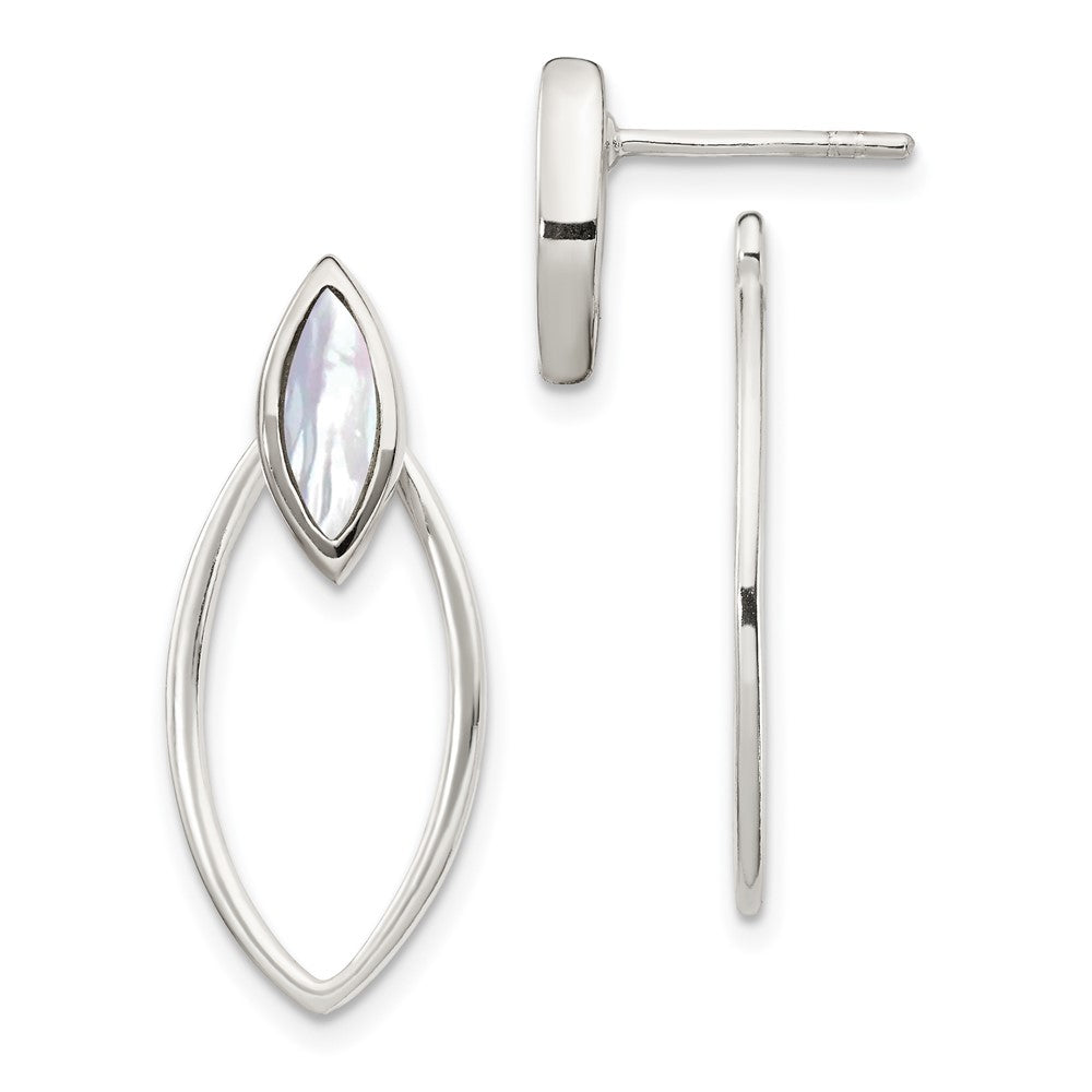 Sterlingsilber Poliert Marquise Geformt Perlmutt mit Ohrring Jacke Stecker Ohrhänger
