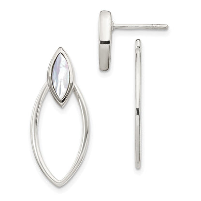 Sterlingsilber Poliert Marquise Geformt Perlmutt mit Ohrring Jacke Stecker Ohrhänger