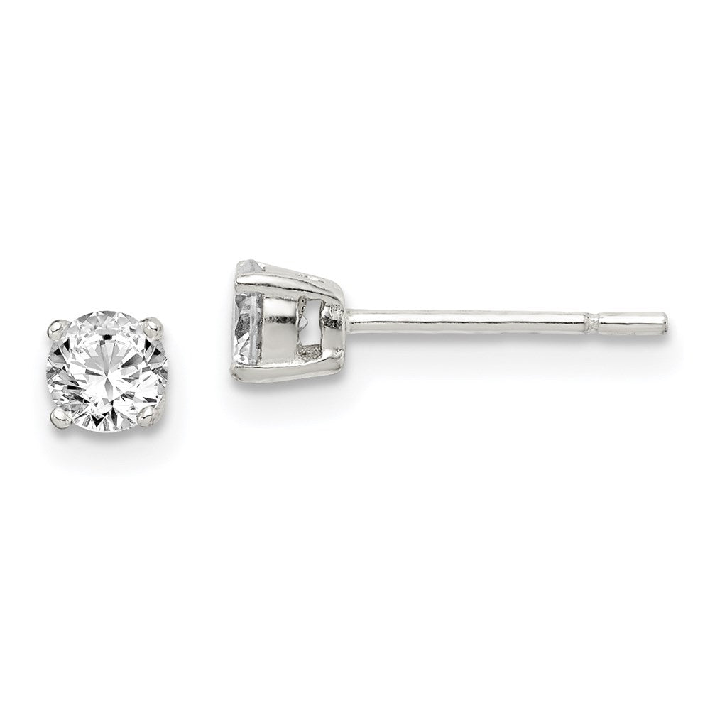 Sterlingsilber Poliert 4mm Rund Zirkonia Ohrstecker