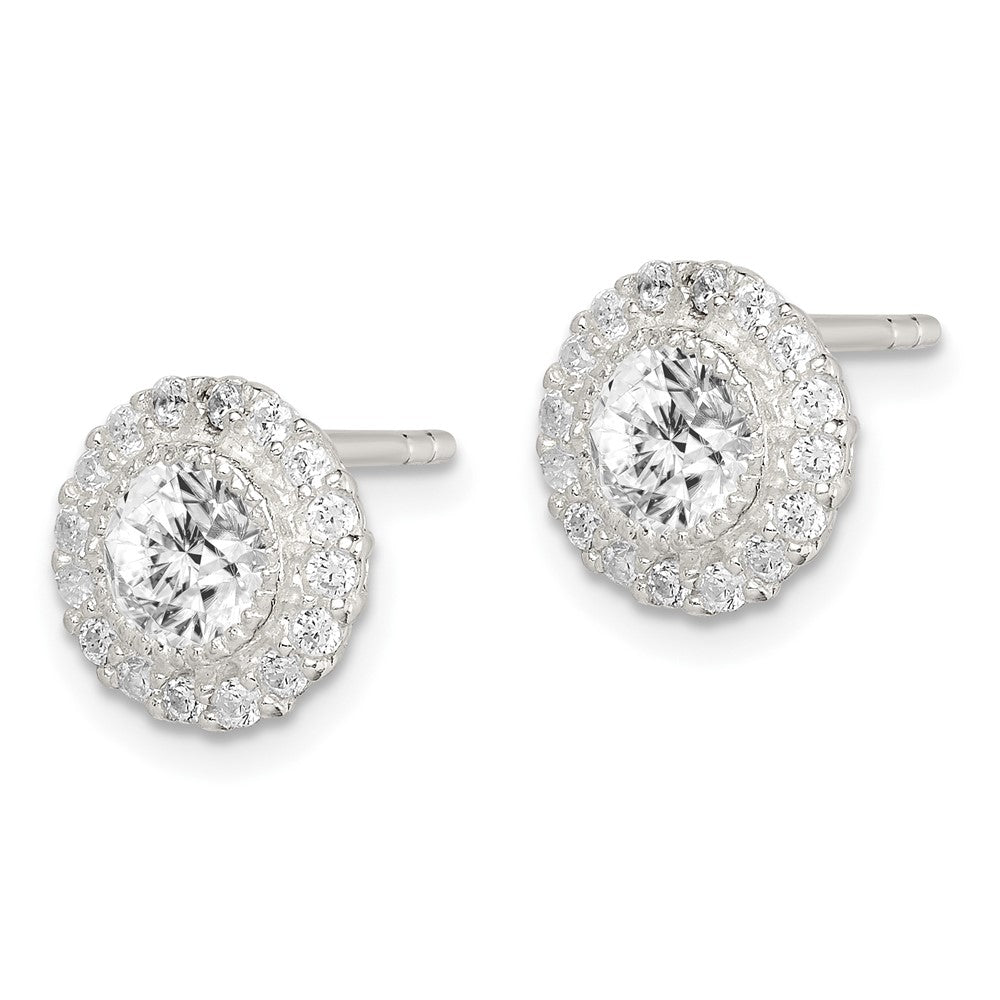 Sterlingsilber Poliert & Strukturiert Zirkonia Heiligenschein Rund Ohrstecker
