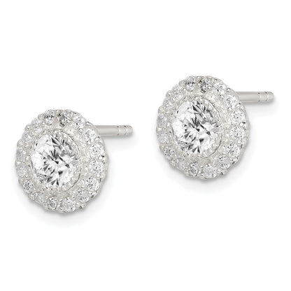 Sterlingsilber Poliert & Strukturiert Zirkonia Heiligenschein Rund Ohrstecker