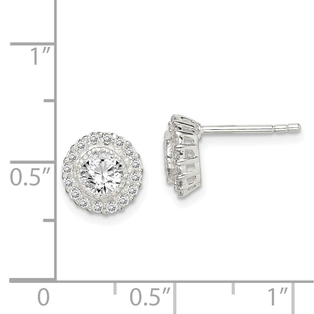 Sterlingsilber Poliert & Strukturiert Zirkonia Heiligenschein Rund Ohrstecker