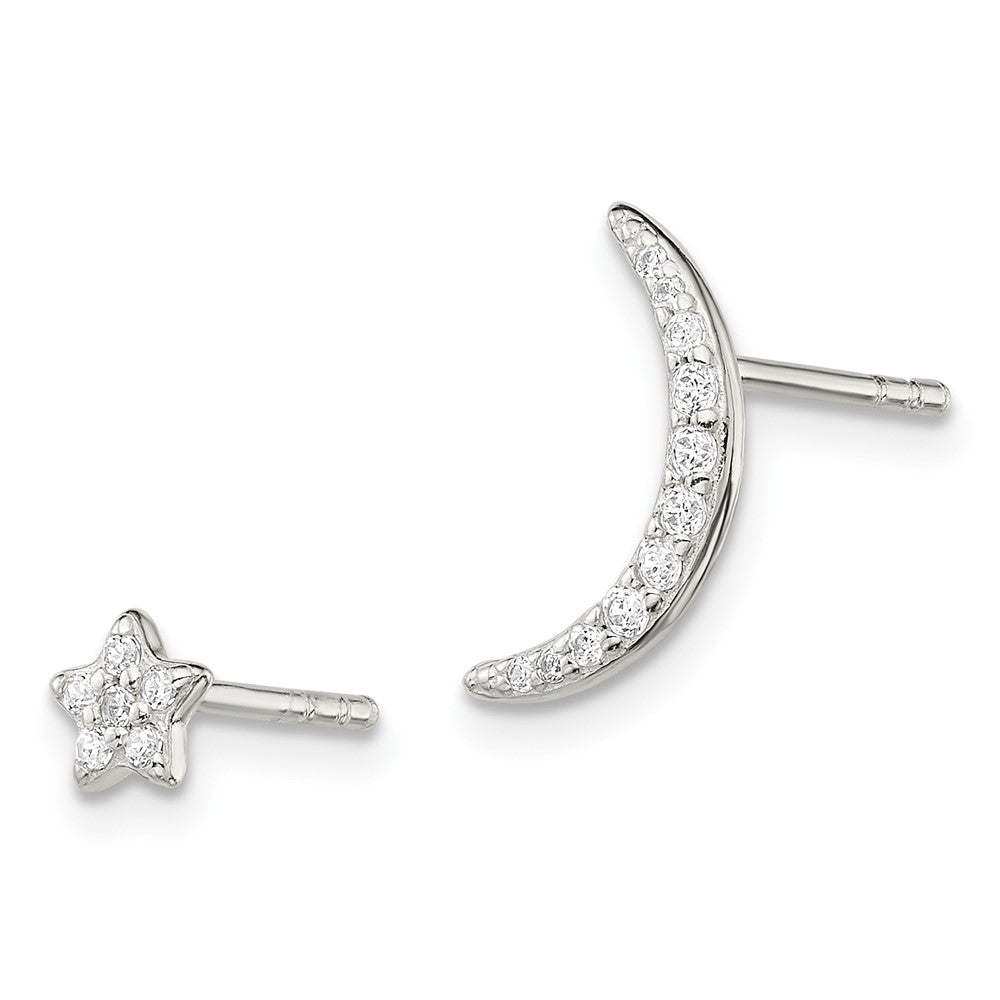 Sterlingsilber Poliert Zirkonia Mond und Stern Ohrstecker