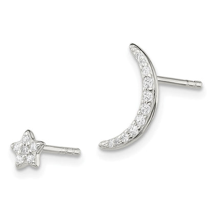 Sterlingsilber Poliert Zirkonia Mond und Stern Ohrstecker