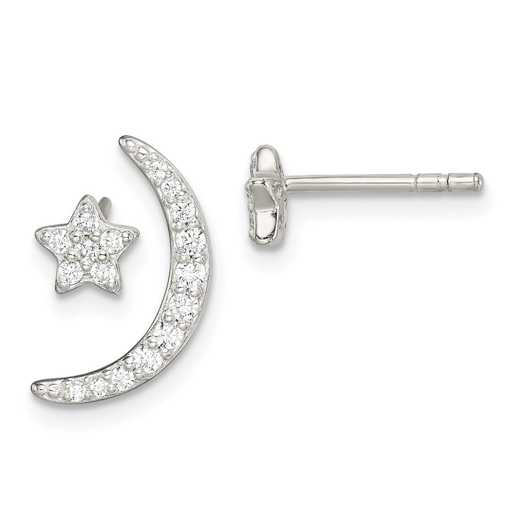 Sterlingsilber Poliert Zirkonia Mond und Stern Ohrstecker