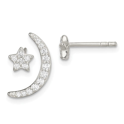 Sterlingsilber Poliert Zirkonia Mond und Stern Ohrstecker