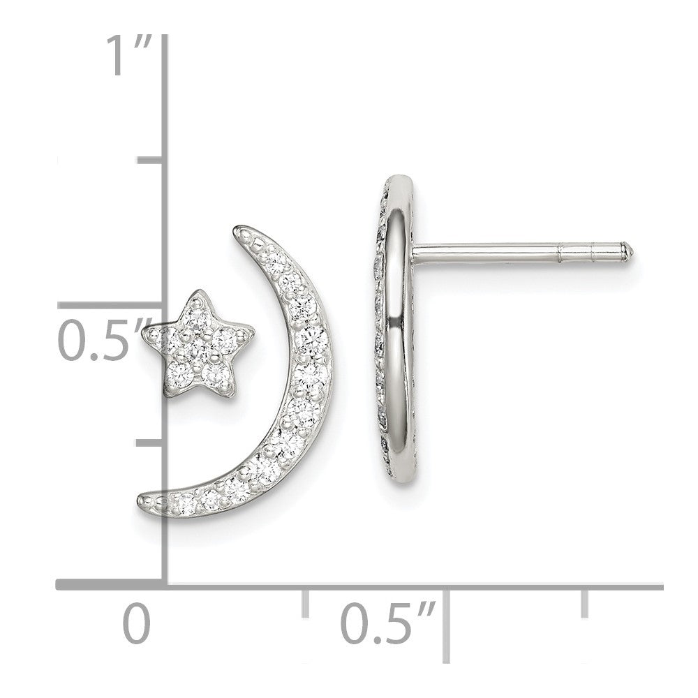 Sterlingsilber Poliert Zirkonia Mond und Stern Ohrstecker
