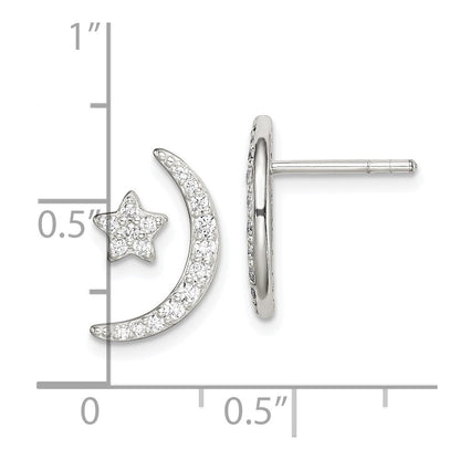 Sterlingsilber Poliert Zirkonia Mond und Stern Ohrstecker