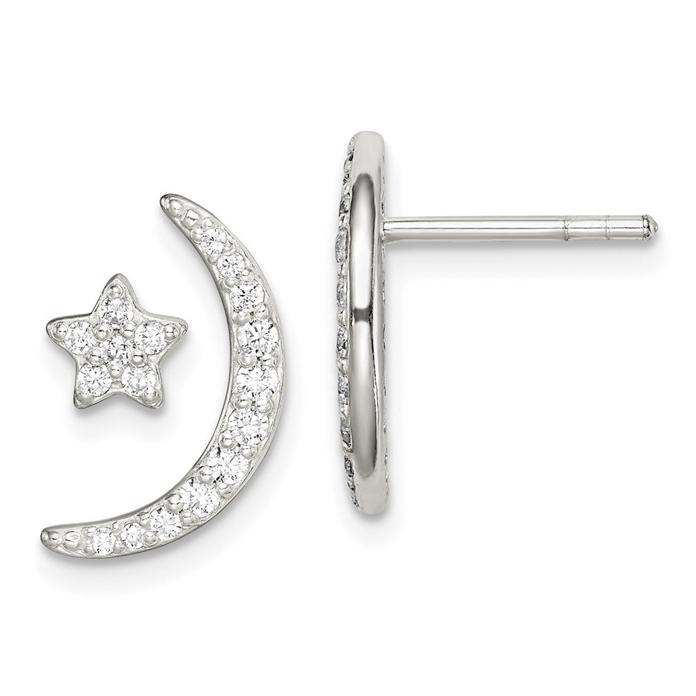 Sterlingsilber Poliert Zirkonia Mond und Stern Ohrstecker