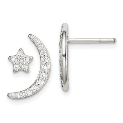 Sterlingsilber Poliert Zirkonia Mond und Stern Ohrstecker