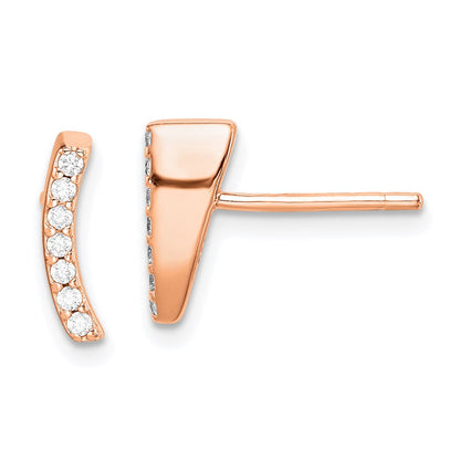 Sterlingsilber Roséfarben Poliert Zirkonia Gebogen Wedge Ohrstecker