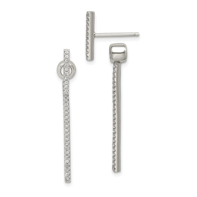 Sterlingsilber Zirkonia Stab Vorderseite und Rückseite Ohrringe