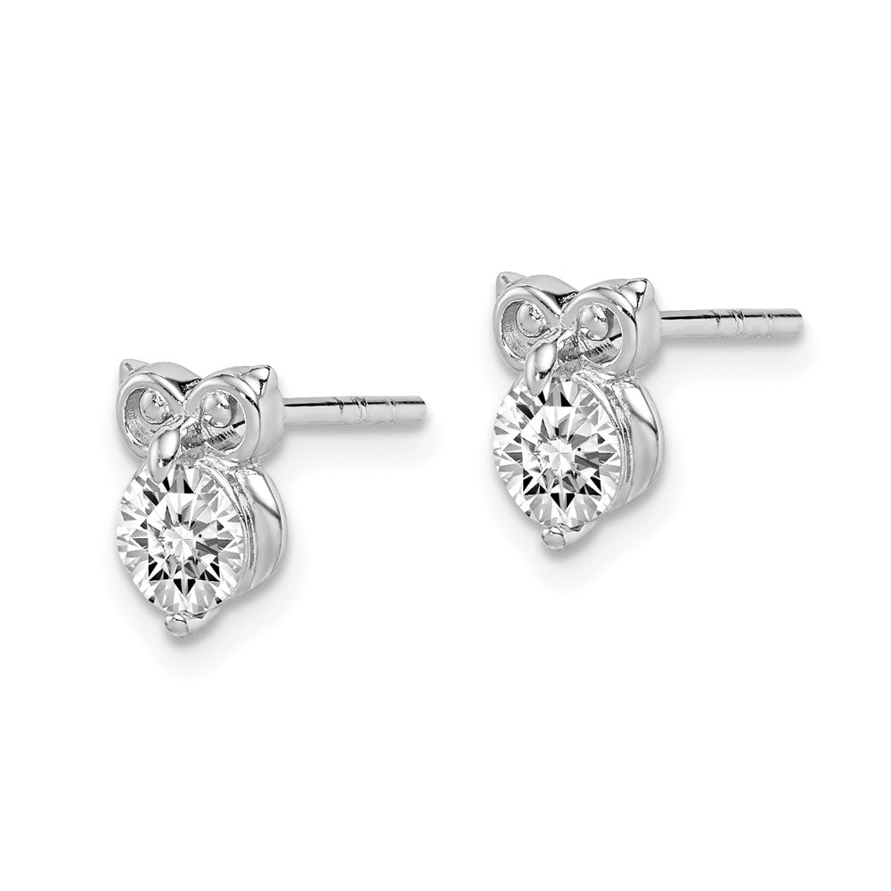 Sterlingsilber Rhodiniert Zirkonia Eule Ohrringe