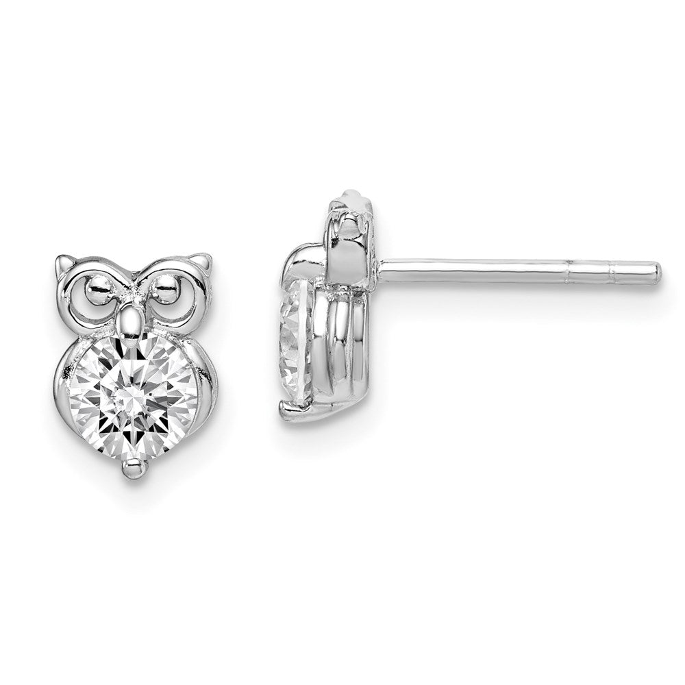 Sterlingsilber Rhodiniert Zirkonia Eule Ohrringe