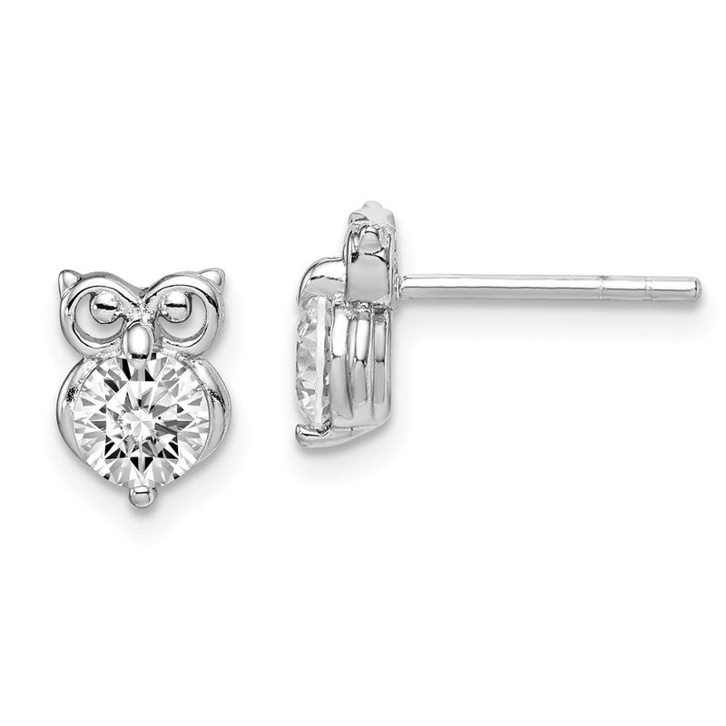 Sterlingsilber Rhodiniert Zirkonia Eule Ohrringe