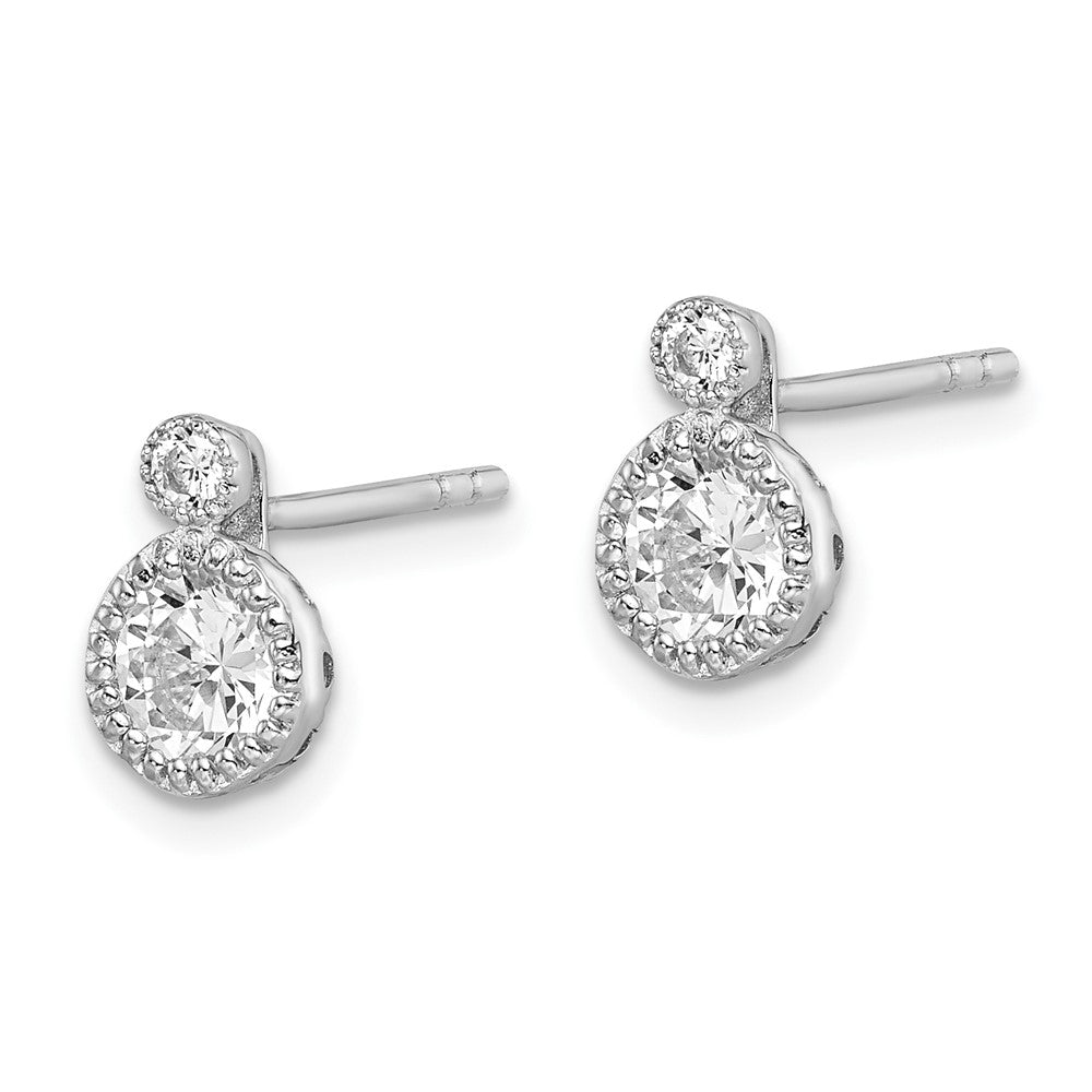 Sterlingsilber Rhodiniert Poliert & Gekugelt Doppelt Zirkonia Kreis Ohrstecker