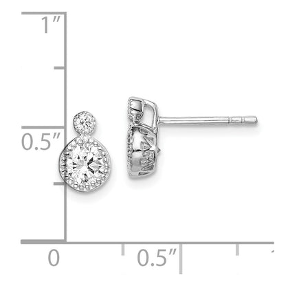 Sterlingsilber Rhodiniert Poliert & Gekugelt Doppelt Zirkonia Kreis Ohrstecker