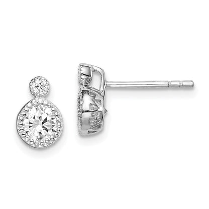 Sterlingsilber Rhodiniert Poliert & Gekugelt Doppelt Zirkonia Kreis Ohrstecker