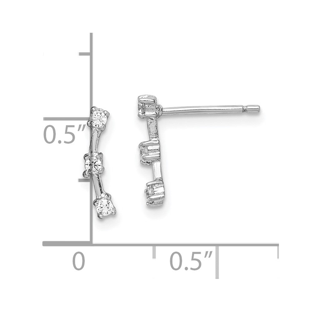 Sterlingsilber Rhodiniert Poliert Drei Zirkonia Gebogen Ohrstecker