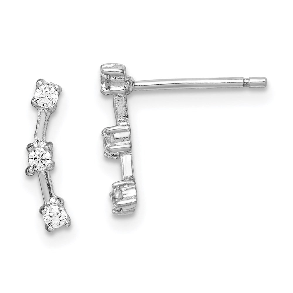 Sterlingsilber Rhodiniert Poliert Drei Zirkonia Gebogen Ohrstecker
