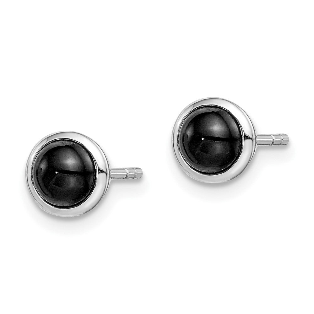 Sterlingsilber Rhodiniert Poliert Onyx Rund Zargenfassung Ohrstecker