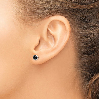Sterlingsilber Rhodiniert Poliert Onyx Rund Zargenfassung Ohrstecker
