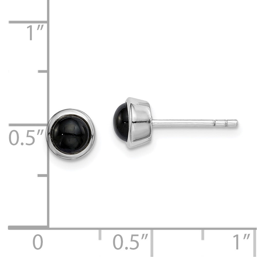 Sterlingsilber Rhodiniert Poliert Onyx Rund Zargenfassung Ohrstecker