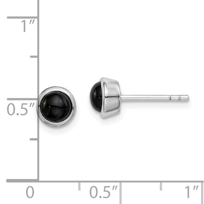 Sterlingsilber Rhodiniert Poliert Onyx Rund Zargenfassung Ohrstecker