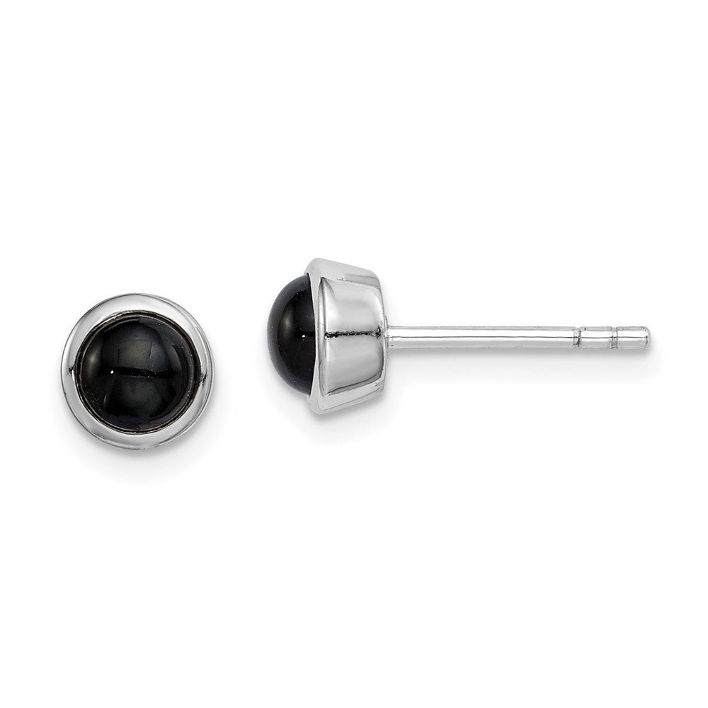 Sterlingsilber Rhodiniert Poliert Onyx Rund Zargenfassung Ohrstecker