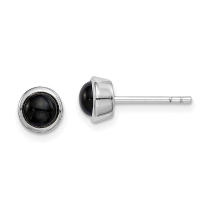 Sterlingsilber Rhodiniert Poliert Onyx Rund Zargenfassung Ohrstecker