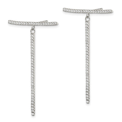 Sterlingsilber Weiß Zirkonia Hängend Stab Ohrstecker