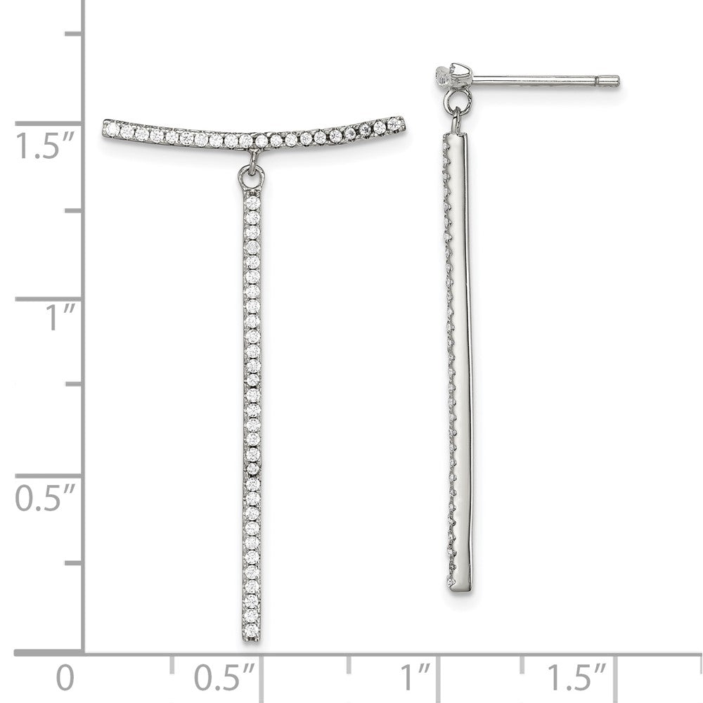 Sterlingsilber Weiß Zirkonia Hängend Stab Ohrstecker