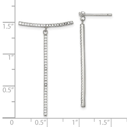 Sterlingsilber Weiß Zirkonia Hängend Stab Ohrstecker