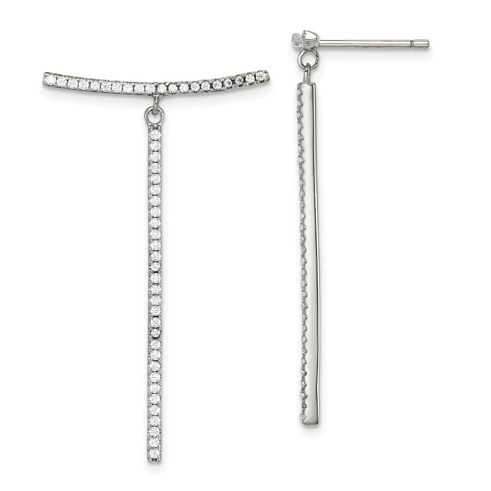 Sterlingsilber Weiß Zirkonia Hängend Stab Ohrstecker