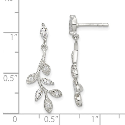 Sterlingsilber Poliert Zirkonia Branch und Leaves Stecker Ohrhänger