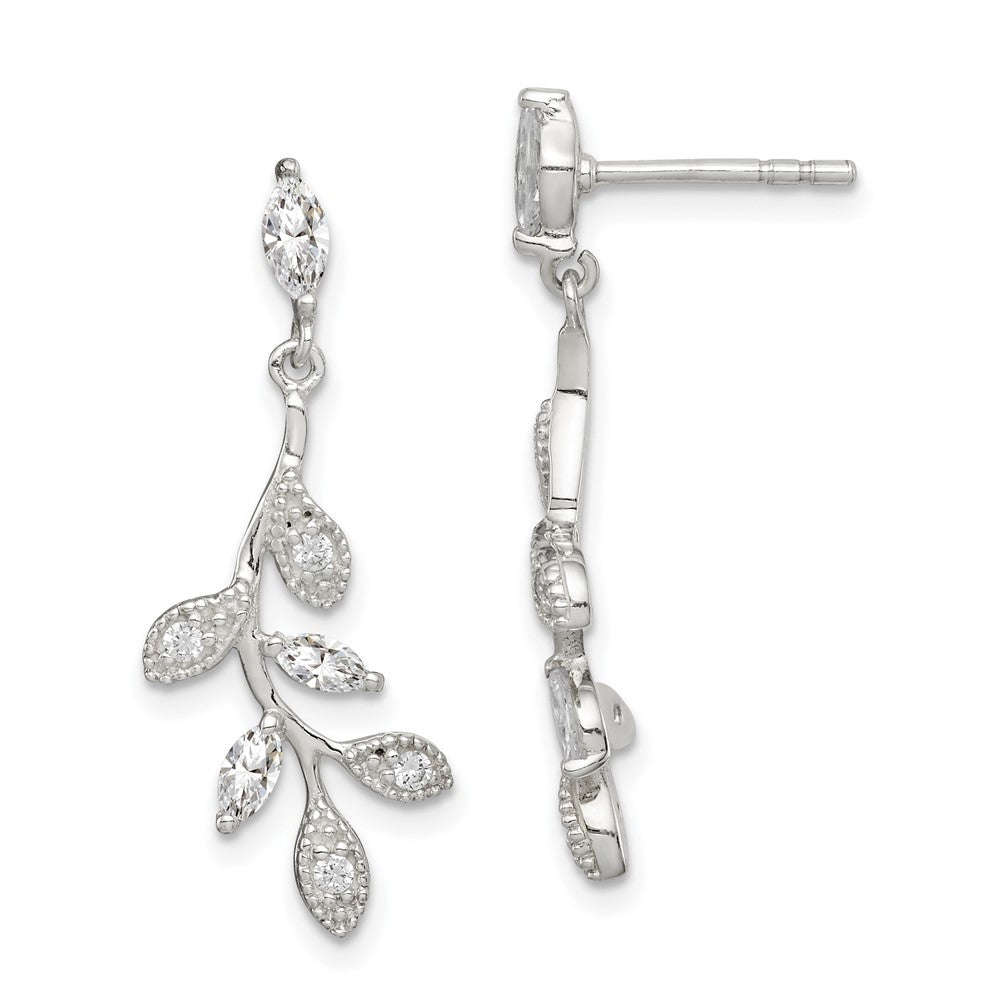 Sterlingsilber Poliert Zirkonia Branch und Leaves Stecker Ohrhänger