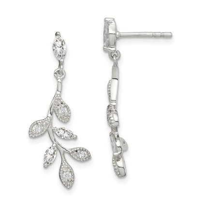 Sterlingsilber Poliert Zirkonia Branch und Leaves Stecker Ohrhänger