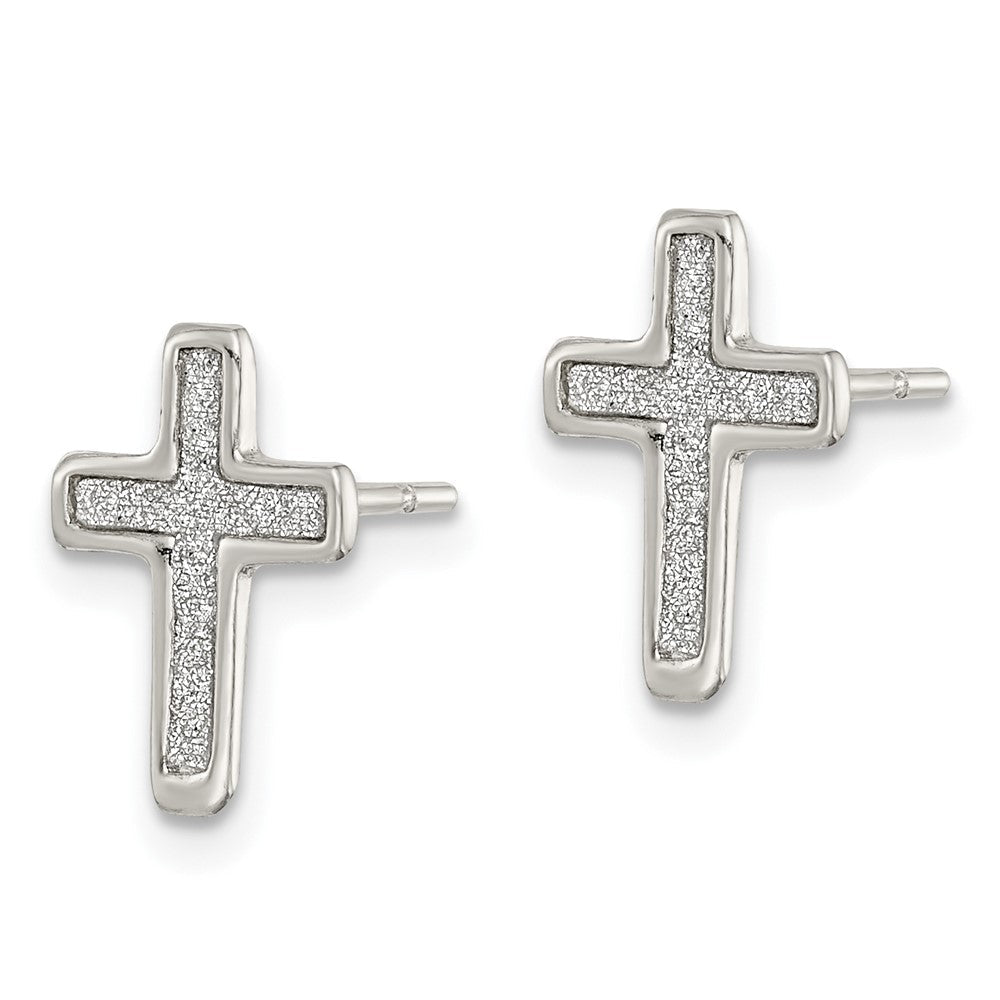 Sterlingsilber Poliert Glitzer Infused Lateinisch Kreuz Ohrstecker