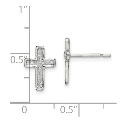 Sterlingsilber Poliert Glitzer Infused Lateinisch Kreuz Ohrstecker