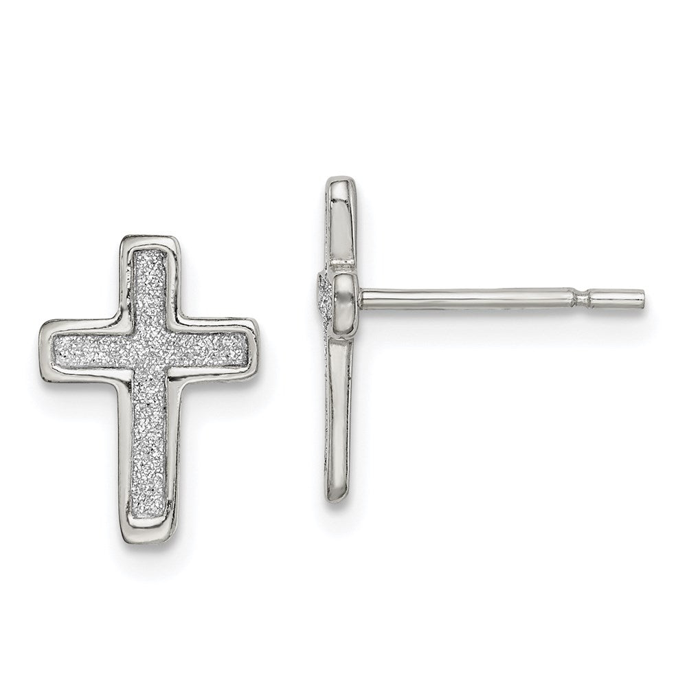 Sterlingsilber Poliert Glitzer Infused Lateinisch Kreuz Ohrstecker