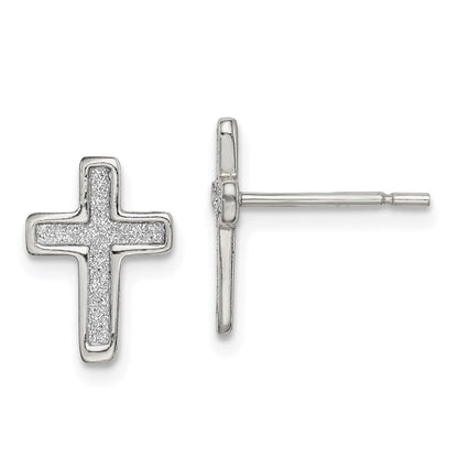 Sterlingsilber Poliert Glitzer Infused Lateinisch Kreuz Ohrstecker