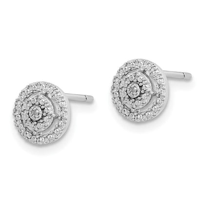 Sterlingsilber Rhodiniert Poliert & Strukturiert Diamant Kreis Ohrstecker