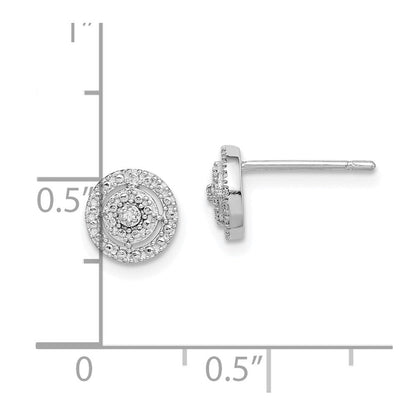 Sterlingsilber Rhodiniert Poliert & Strukturiert Diamant Kreis Ohrstecker
