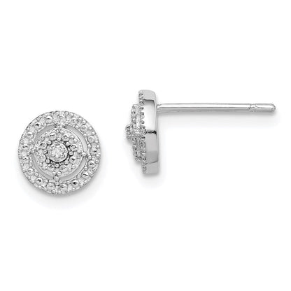 Sterlingsilber Rhodiniert Poliert & Strukturiert Diamant Kreis Ohrstecker