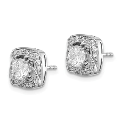 Sterlingsilber Rhodiniert 5mm Rund Zirkonia Stecker mit Quadratisch Jacken Ohrringe
