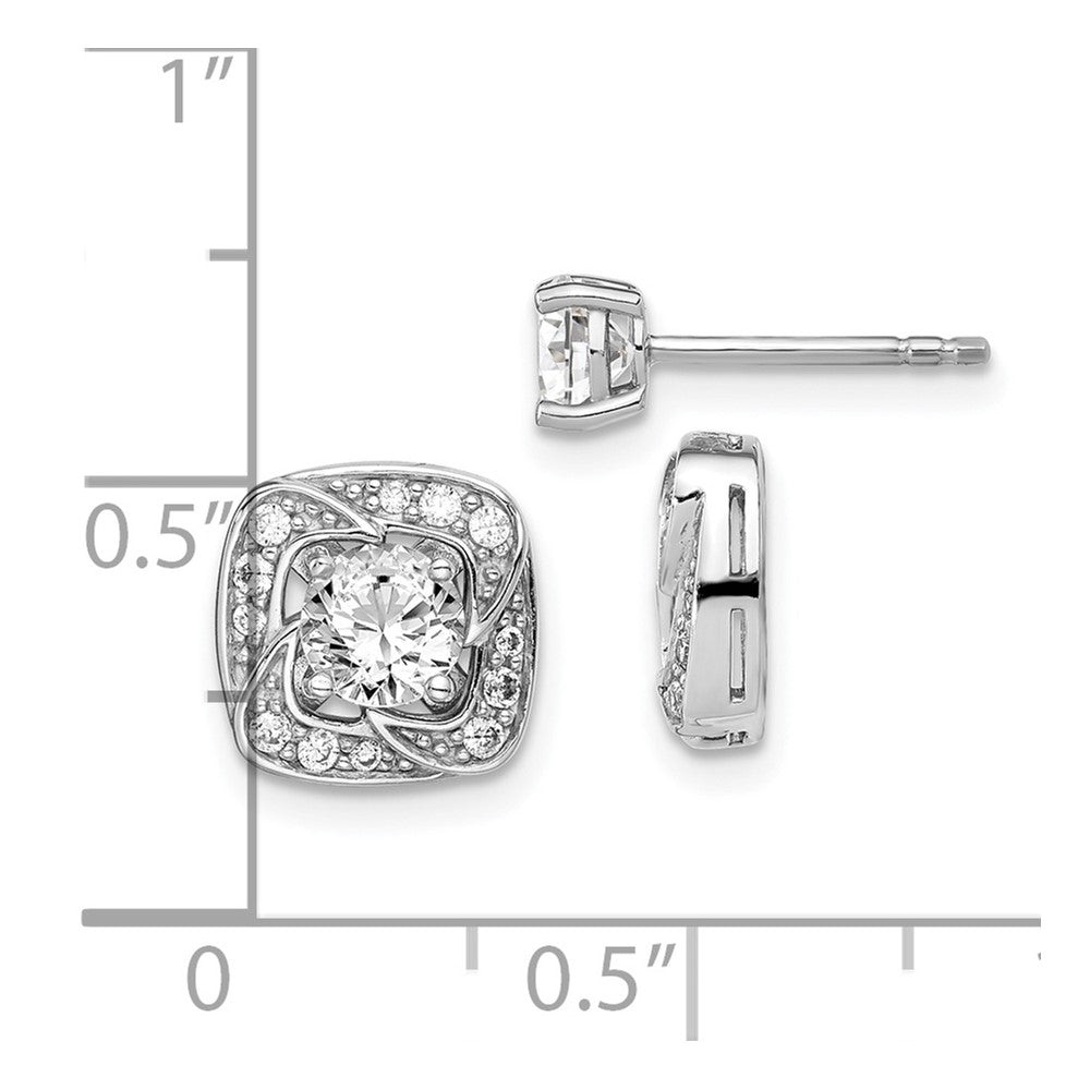 Sterlingsilber Rhodiniert 5mm Rund Zirkonia Stecker mit Quadratisch Jacken Ohrringe