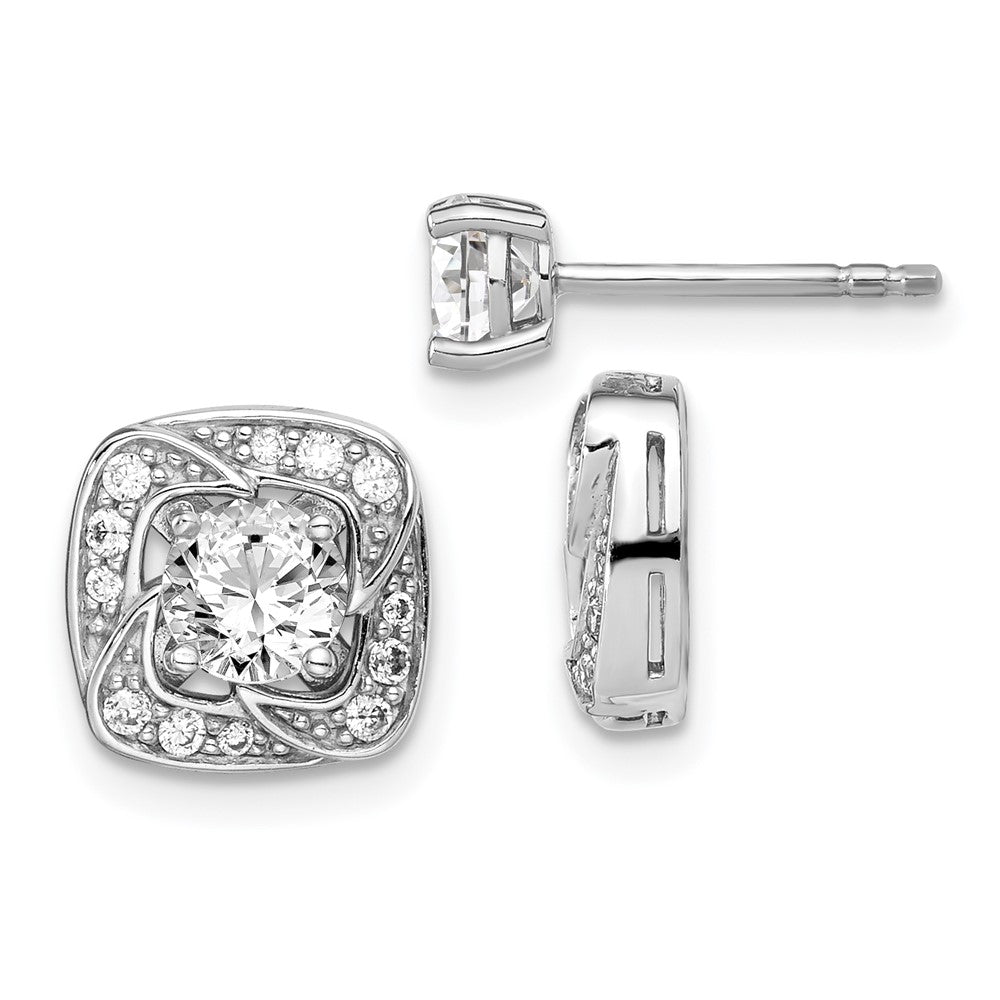 Sterlingsilber Rhodiniert 5mm Rund Zirkonia Stecker mit Quadratisch Jacken Ohrringe