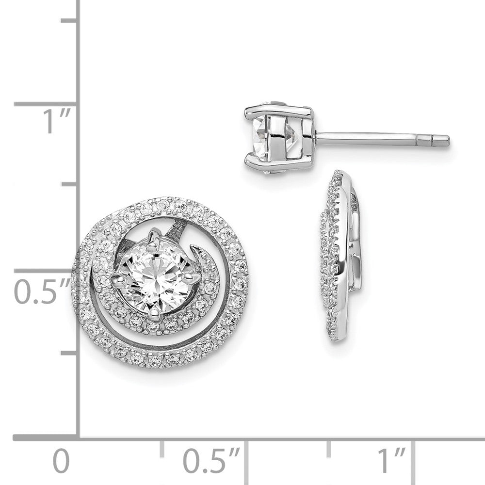 Sterlingsilber Rhodiniert 6mm Rund Zirkonia mit Wirbel Jacken Ohrringe