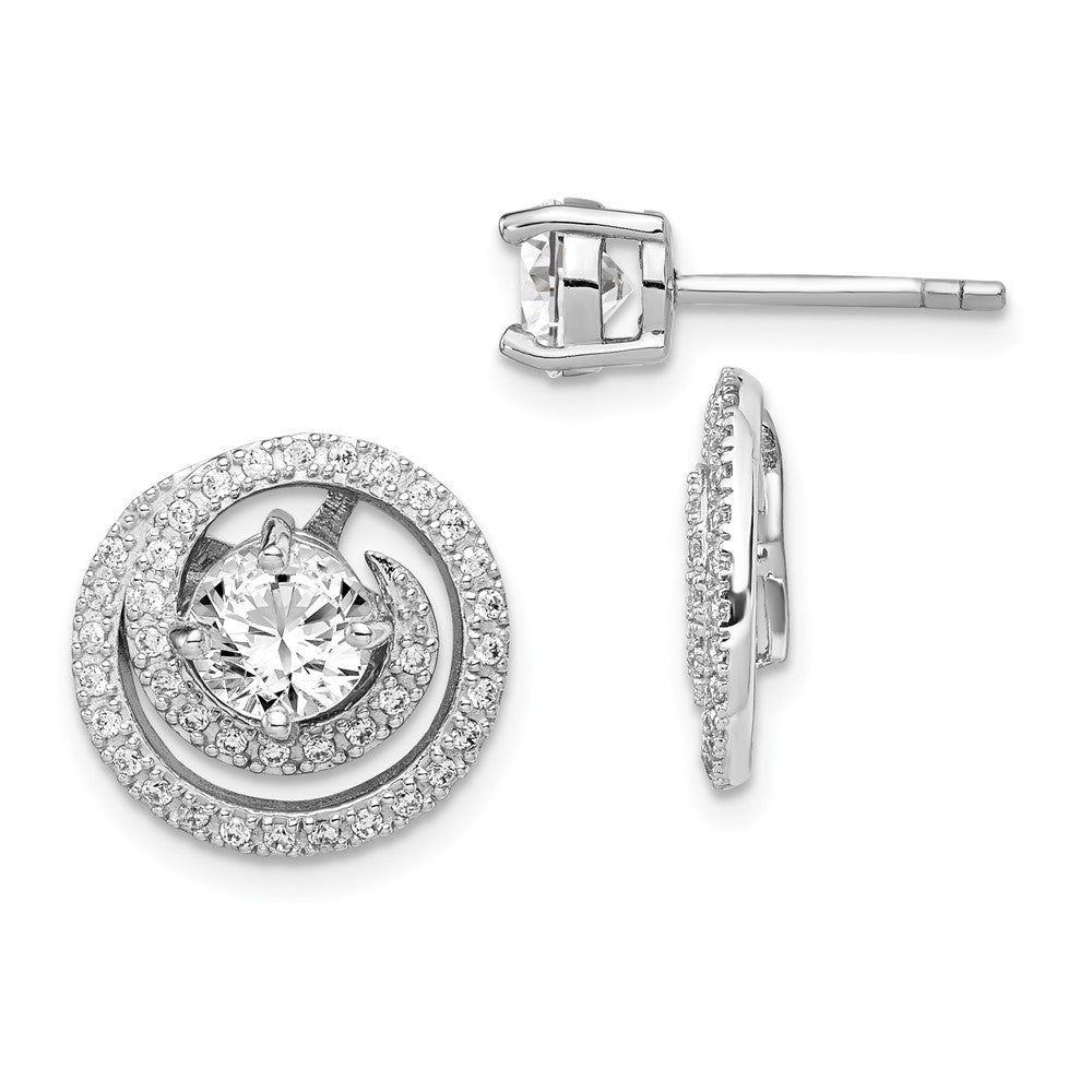 Sterlingsilber Rhodiniert 6mm Rund Zirkonia mit Wirbel Jacken Ohrringe